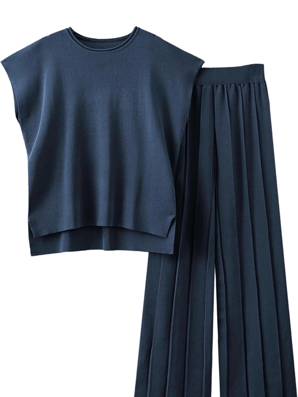 Relaxed Navy Wide-Leg Pleated Pants Set